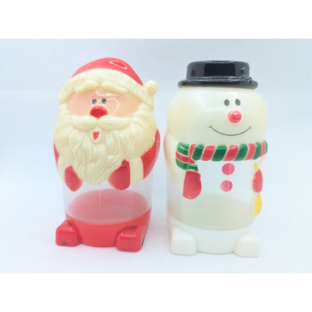 Vrg. Santa Claus & Snowman Plastic Sippy Cups Hong Kong 5.5" READ